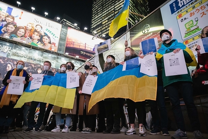 Russia invades Ukraine Protests in Tokyo Supporters of Ukraine have gathered in central Tokyo on February 24, 2022 to demonstrate against the Russian Invasion of Ukraine. They condemned the attack and called for peace in the eastern European country.
