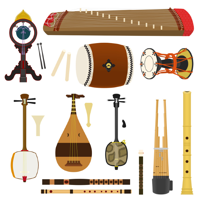 Illustration set of Japanese musical instruments
