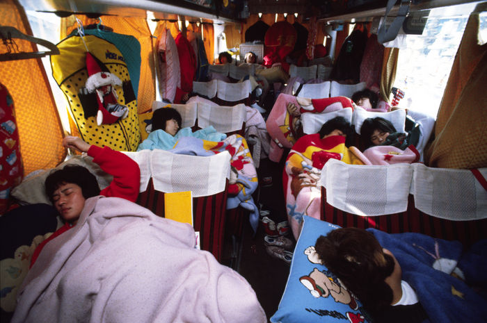 Bus transportation for female wrestlers 1980s   Pro Wrestling :  The ambiance shot during the women wrestlers sleep in the bus in Japan.   Photo by Yoji Hoshijima AFLO   0228 