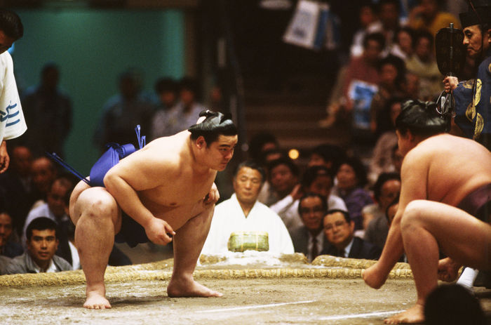 Hokutenyu (Mihogaseki),
MAY 23, 1985 - Sumo : Ozeki Hokutenyu (L) stares at his opponent Onishiki (R) before the match during the Grand Sumo Championship Summer Series at Ryogoku Kokugikan in Tokyo, Japan.
(Photo by Shinichi Yamada/AFLO) [0348].