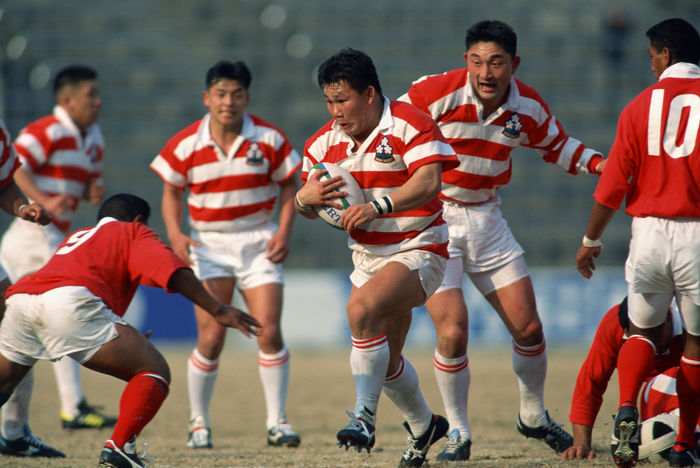 Masahiro Kunda (JPN),.
FEBRUARY 15, 1995 - Rugby : Masahiro Kunda of Japan in action during the International match between Japan and Tonga in Japan.
(Photo by Shinichi Yamada/AFLO) [0348].