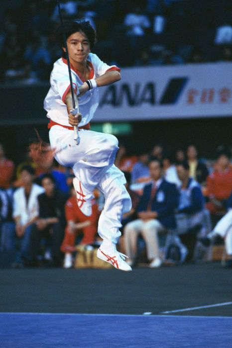 Issei Hirota (JPN),
SEPTEMBER 27, 1987 - Wushu : Issei Hirota of Japan in action during the Men's Dao (single-edged sword) at the 1st Asian Wushu Championships at Yokohama Cultural Gymnasium in Yokohama, Japan.
(Photo by Shinichi Yamada/AFLO) [0348].