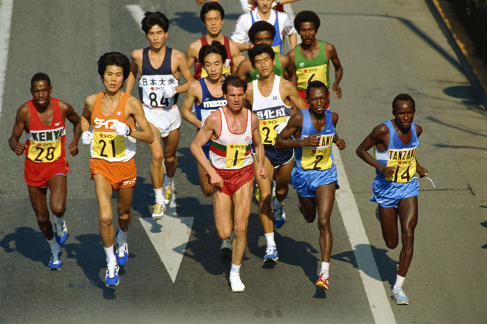 1986 Tokyo International Marathon,
FEBRUARY 9, 1986 - Marathon : Takeyuki Nakayama # 21, Hiromi Taniguchi #22, Juma Ikangaa #2 of Tanzania compete during the 1986 Tokyo International Marathon in Tokyo, Japan.
(Photo by Shinichi Yamada/AFLO) [0348]