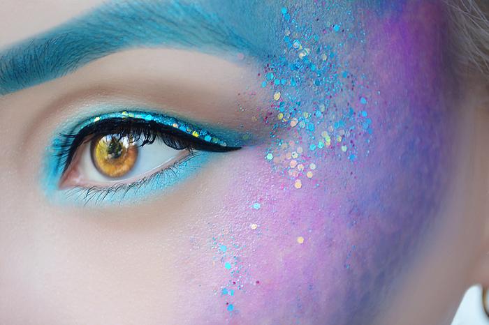 Fantasy mermaid blue glittery makeup, Turkmenistan, Lebap, Turkmenistan