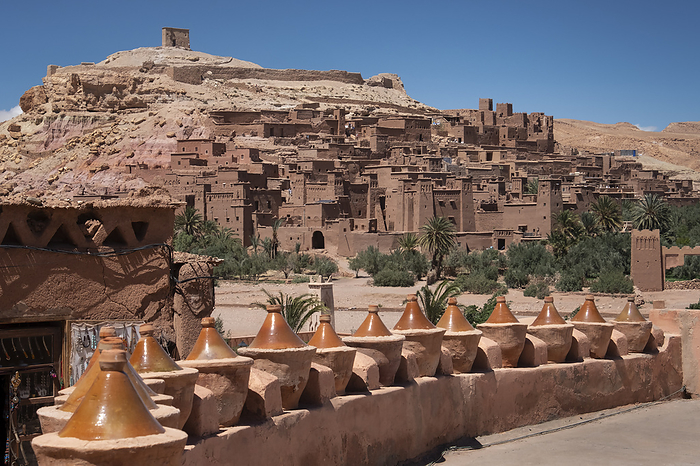 Tagine Pots decorate a wall at Kasbah Ait Benhaddou, near Ouarzazate, Morocco, North Africa Tagine pots decorate a wall at Kasbah Ait Benhaddou, near Ouarzazate, Morocco, North Africa, Africa, Photo by Alan Novelli
