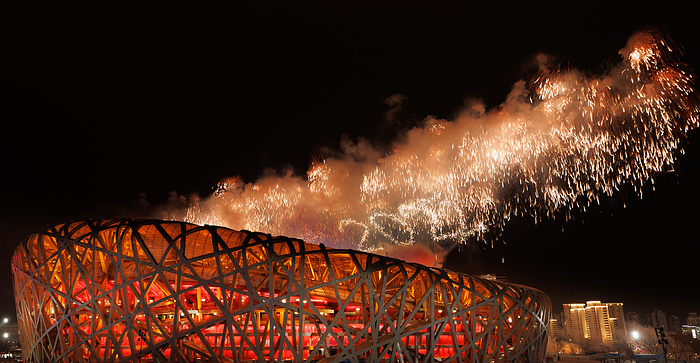 Beijing 2022 Paralympics Closing Ceremony  Courtesy photo  View of the Beijing National Stadium as fireworks are set off during the closing ceremony. Beijing 2022 Winter Paralympic Games, Beijing, China, Sunday 13 March 2022. Photo: OIS Simon Bruty. Handout image supplied by OIS IOC  COPYRIGHT OF OLYMPIC INFORMATION SERVICES. COMMERCIAL USE IS PROHIBITED.