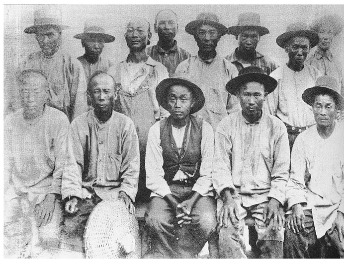 USA   China: Chinese labourers engaged to work on the American Transcontinental Railroad system, 1880 USA   China: Chinese labourers engaged to work on the American Transcontinental Railroad system, 1880  San Francisco s Chinatown was the port of entry for early Hoisanese and Zhongshanese Chinese immigrants from the Guangdong province of southern China from the 1850s to the 1900s. The area was the one geographical region deeded by the city government and private property owners which allowed Chinese persons to inherit and inhabit dwellings within the city. br   br    The majority of these Chinese shopkeepers, restaurant owners, and hired workers in San Francisco Chinatown were predominantly Hoisanese and male. Many Chinese found jobs working for large companies seeking a source of labor, most famously as part of the Central Pacific on the Transcontinental Railroad. Other early immigrants worked as mine workers or independent prospectors hoping to strike it rich during the 1849 Gold Rush.