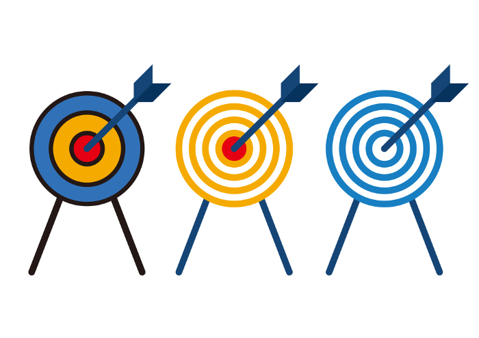 Set of flat target and arrow illustrations, icons. Banners. Illustrations of marketing images. Darts.