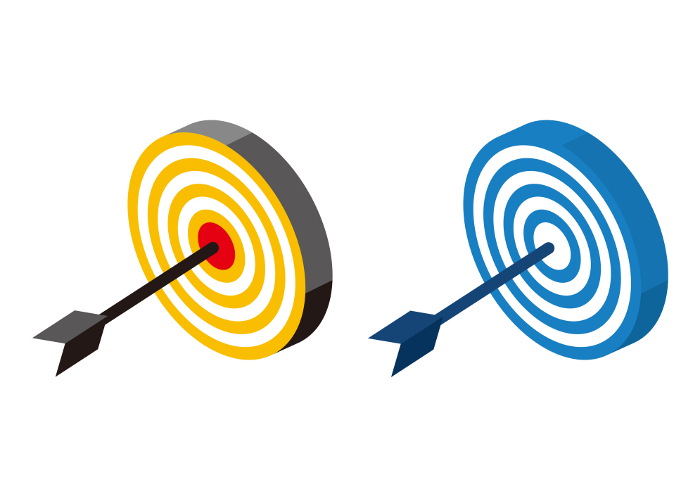 Set of three-dimensional target and arrow illustrations, icons. Marketing image illustration. Darts, archery.