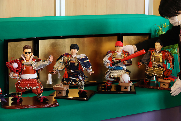 2022  General of the Year s Expectations  released. March 23, 2022, Tokyo, Japan   Japanese doll maker Kyugetsu displays samurai dolls of  L R  Nipponham Fighters new manager Tsuyoshi Shinjo, shogi champion Sota Fujii, MLB player Shohei Ohtani and ozeki ranked sumo wrestler Mitakeumi at the company s showroom in Tokyo on Wednesday, March 23, 2022. In Japanese tradition, parents decorate samurai doll on May 5 to celebrate Children s Day to wish their children grow up to be healthy and robust.    Photo by Yoshio Tsunoda AFLO  