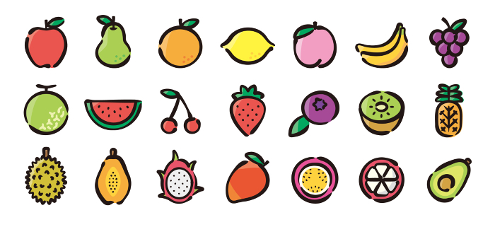 Fruit hand-drawn color icon set