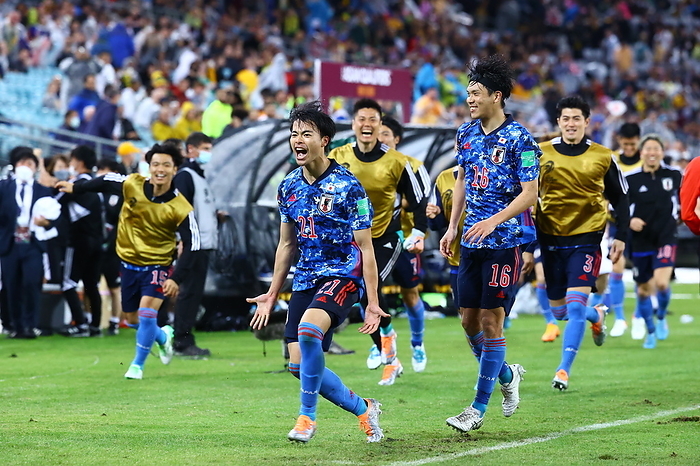 2022 FIFA World Cup Final Qualifying Round in Asia: Mitsumoto adds a goal Japan s Kaoru Mitoma celebrates scoring his second goal during the FIFA World Cup Qatar 2022 Asian Qualifier Third Round Group B match between Australia 0 2 Japan at Stadium Australia in Sydney, Australia, March 24, 2022.  Photo by JFA AFLO 