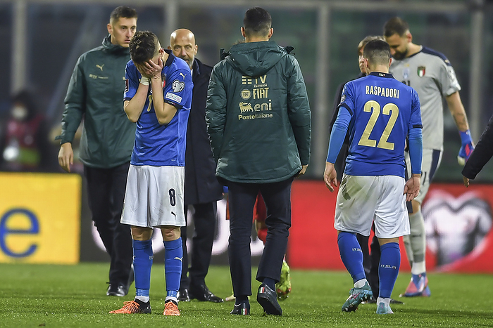 2022 FIFA World Cup European Qualifying Playoffs Italy Misses World Cup  Jorginho Luiz Frello Filho  Italy    Despair   during the Fifa  World Cup 2022 Qatar Played offf match between Italy 0 1 North Macedonia   at Renzo Barbera  Stadium  on March 24, 2022 in Palermo, Italy.  Photo by Maurizio Borsari AFLO  