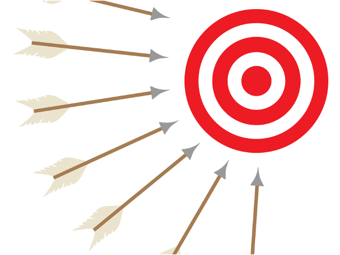 Circular target and arrow set, concentrated aim.