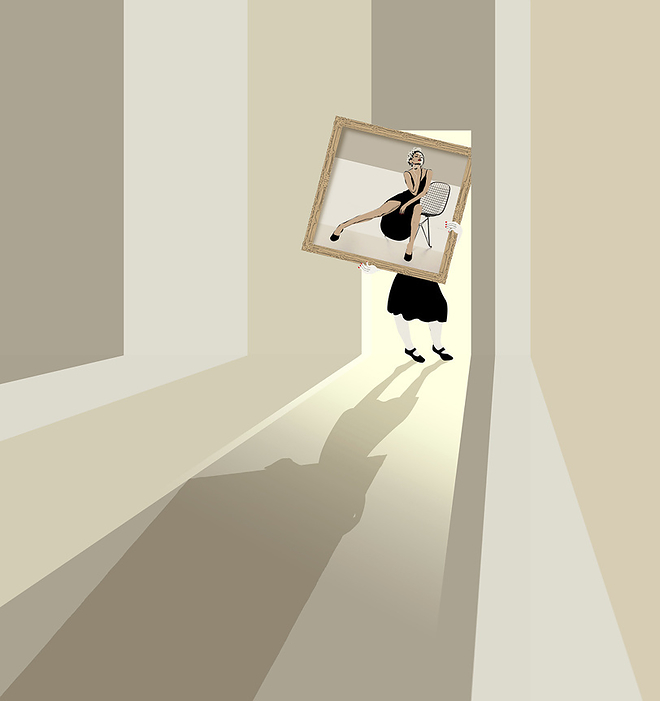 Woman hiding behind a painting, illustration Woman hiding behind a painting, illustration., by SIMONE GOLOB   SCIENCE PHOTO LIBRARY