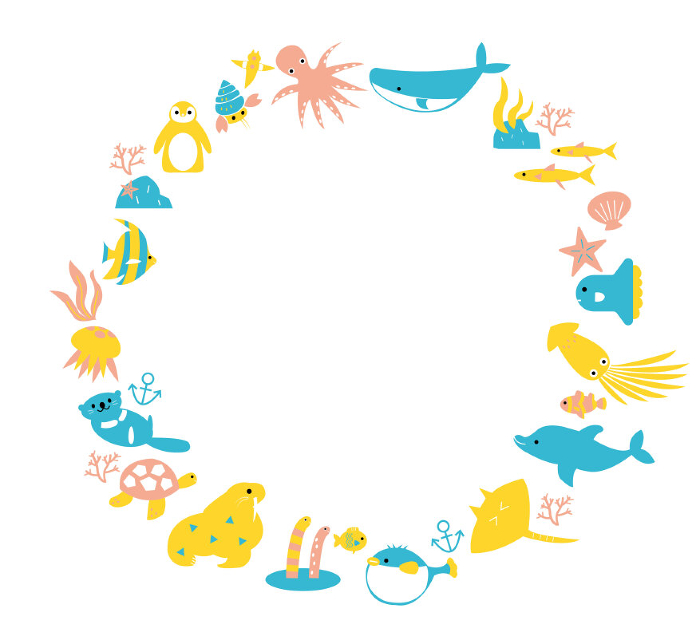 Clip art round frame of sea creatures