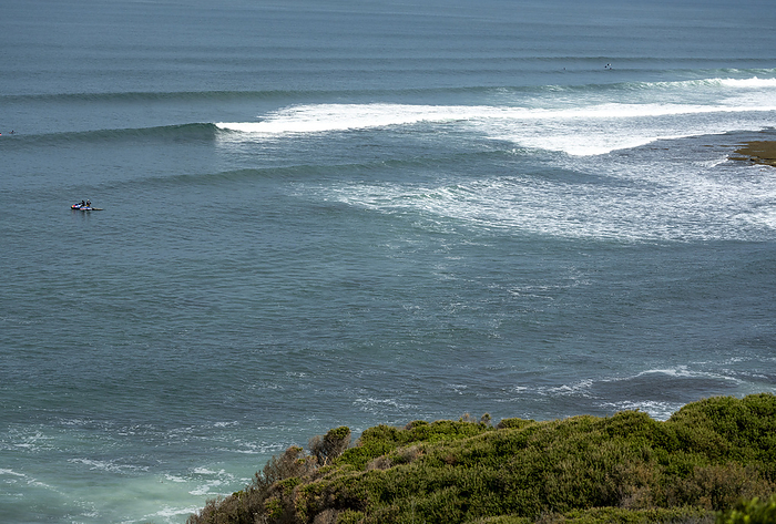 Bells Beach in Victoria, Australia during the WSL Rip Curl Pro Bells Beach 2022 BELLS BEACH, AUS 16 APRIL 2022: Bells Beach in Victoria, Australia during the WSL Rip Curl Pro Bells Beach 2022. The competition has been held annually at Easter time at Bells Beach continuously since 1961.
