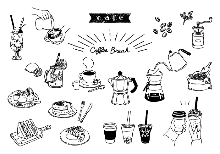 Cafe Line Drawing Illustration Set