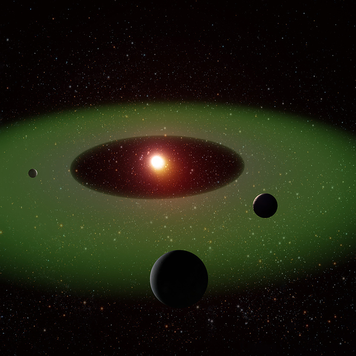 Habitable zone, illustration Habitable zone. Illustration of three planets in their star s habitable zone., by ADAM MAKARENKO   SCIENCE PHOTO LIBRARY