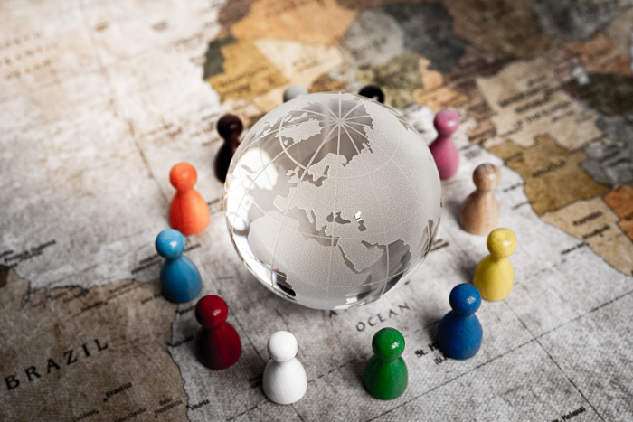 Image of world peace Glass globe and people