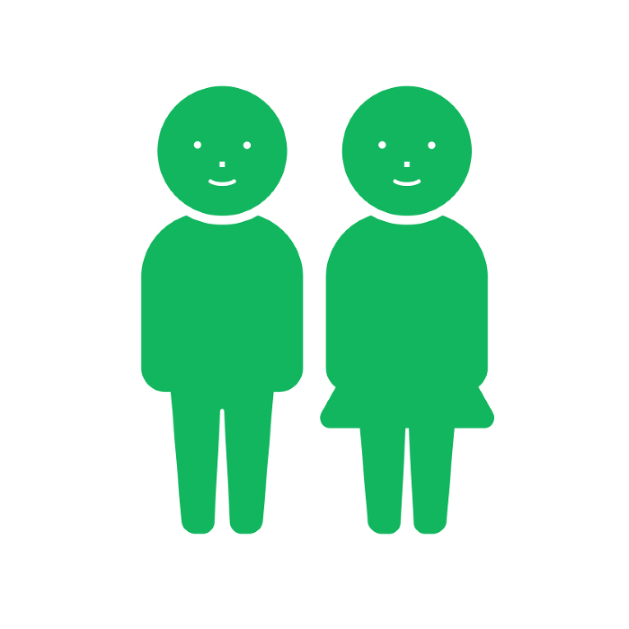 Icon pictogram of two men and a woman standing smiling - Image for couple, couple, parents, restroom