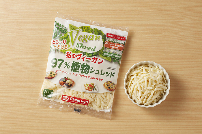 Alternative food My Vegan Shred 97  Plant is Marinfood Co., Ltd. s plant based cheese in Tokyo, Japan on March 28, 2022.  Photo by Hideki Yoshihara AFLO 