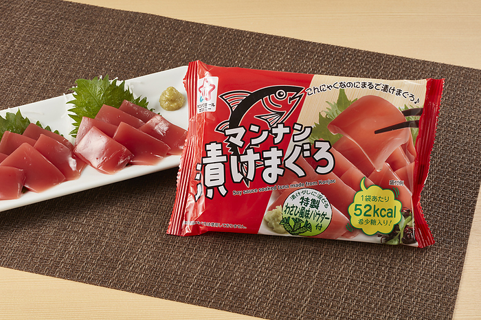 Alternative food Mannan Tuna pickled in soy sauce is HAISKY FOODS Corporation s Konjac food in Tokyo, Japan on March 28, 2022.  Photo by Hideki Yoshihara AFLO 