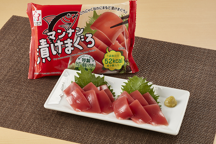Alternative food Mannan Tuna pickled in soy sauce is HAISKY FOODS Corporation s Konjac food in Tokyo, Japan on March 28, 2022.  Photo by Hideki Yoshihara AFLO 