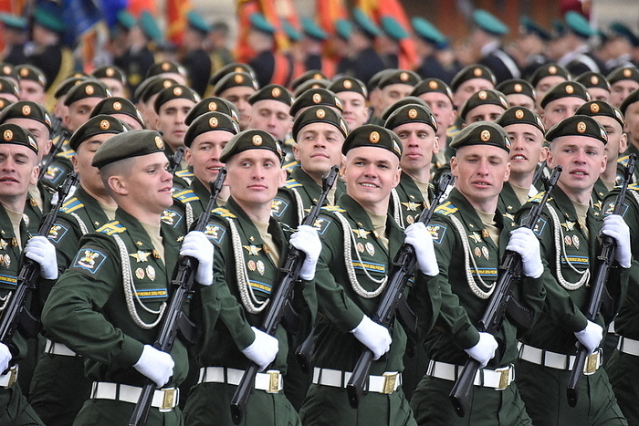 Military parade in Moscow on the 77th anniversary of the victory over Russia and Germany Russian soldiers march through Red Square in Moscow on May 9, 2022, photo by Hiroshi Maeya.
