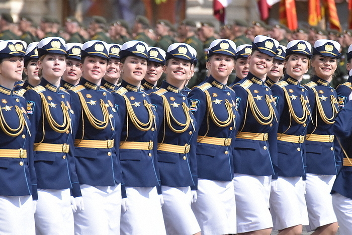 Military parade in Moscow on the 77th anniversary of the victory over Russia and Germany Women soldiers of the Russian army march through Red Square in Moscow on May 9, 2022, photo by Hiroshi Maeya.