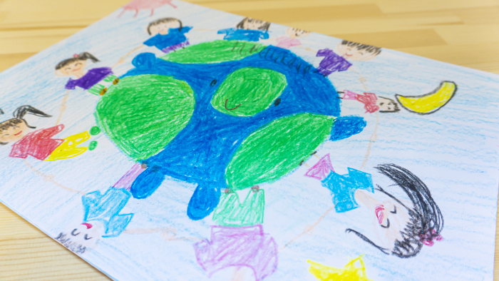 Children's drawings of the earth and peace