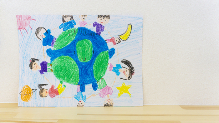 Children's drawings of the earth and peace
