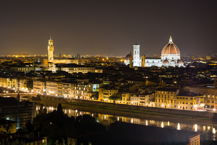 Night view of Florence from Piazzale Michelangelo, Italy and the illuminated Duomo