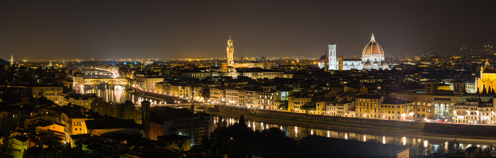 Night view of Florence from Piazzale Michelangelo, Italy and the illuminated Duomo