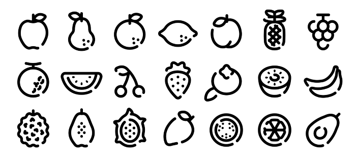 Fruit icon set (soft bold line version)