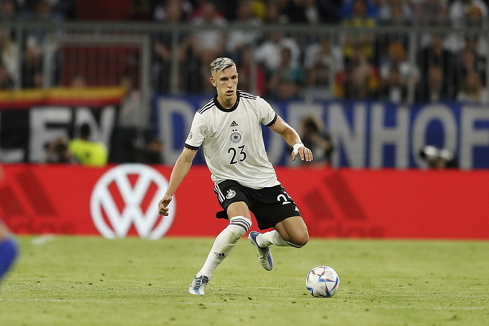 Soccer : UEFA Nations League Group stage : Germany 1 1 England Nico Schlotterbeck  GER , JUNE 7, 2022   Football   Soccer : UEFA Nations League group stage for final tournament Group A3 between Germany 1 1 England at the Allianz Arena in Munich, Germany.  Photo by Mutsu Kawamori AFLO 