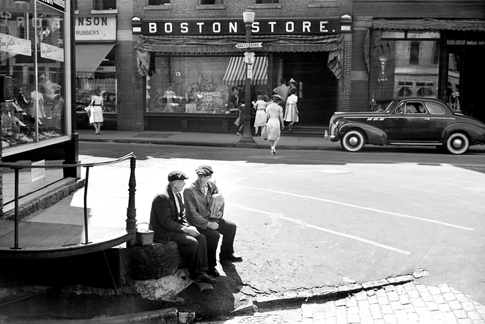 street scene, Bellows Falls, retail, stores, historical, Street Scene, Bellows Falls, Vermont, USA, Jack Delano, U.S. Farm Security Administration, U.S. Office of War Information Photograph Collection, August 1941