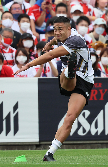2022 Japan Rugby Charity Match June 11, 2022, Tokyo, Japan   Emerging Blossoms fly half Yu Tamura kicks the ball for the goal after a try at a charity match to raise fund for tsunami and volcano eruption suffered Kingdom of Tonga at the Prince Chichibu rugby stadium in Tokyo on Saturday, June 11, 2022. Emerging Blossoms defeated Tonga Samura XV 31 12.      Photo by Yoshio Tsunoda AFLO  