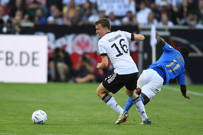 Soccer: Uefa Nations League 2022_2023 :  Germany 5 2 Italy Lukas Manuel Klostermann  Germany Wilfred Gnonto  Italy  during the Uefa  Uefa Nations League 2022_2023   match between Germany 5 2 Italy at Borussia Park Stadium on June 14, 2022 in Monchengladbach, Germany.