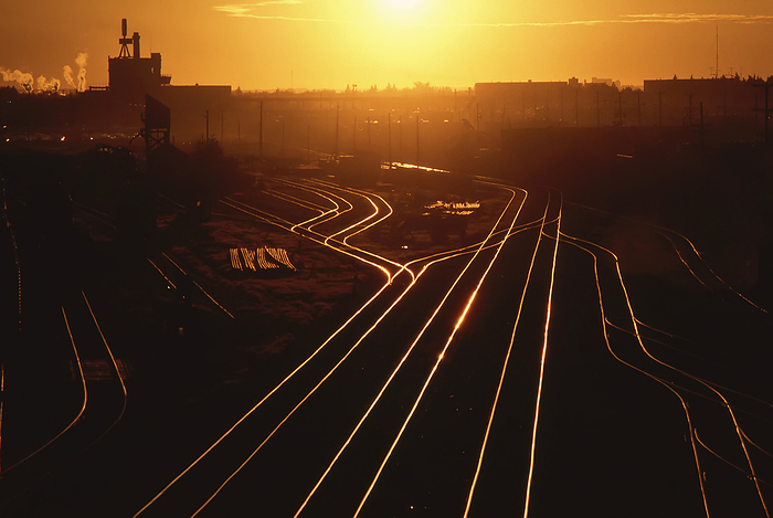 CN Rail Yards At Sunset, Edmonton, Alberta, Canada, Photo by J. A. Kraulis / Design Pics
