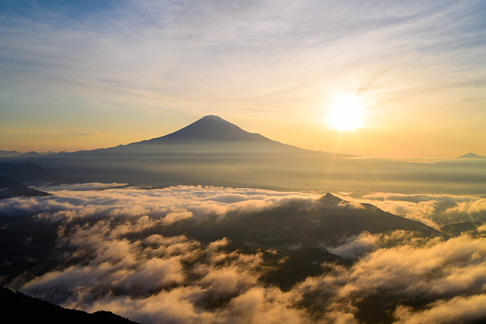 Yamanashi, Mt. Fuji, sea of clouds and sunrise