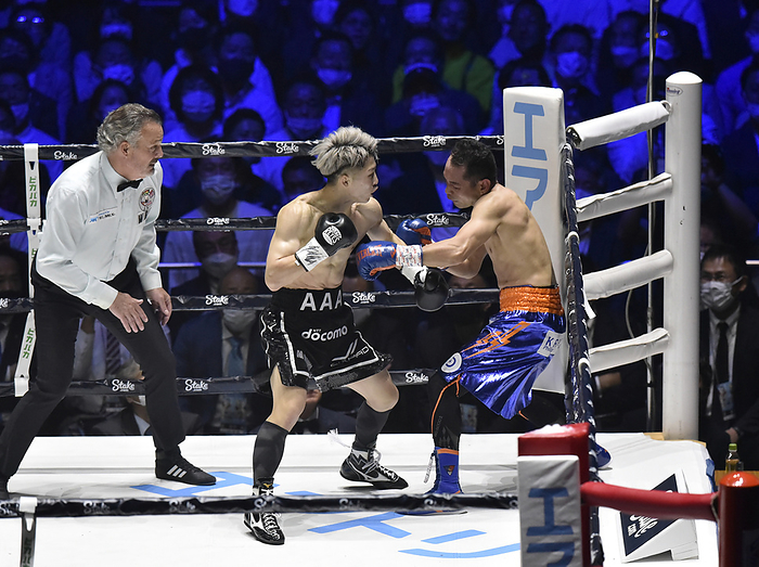 Naoya Inoue v Nonito Donaire 2 Naoya Inoue  black gloves  of Japan and Nonito Donaire  blue gloves  of the Philippines compete during their bantamweight title unification boxing match of WBA, WBC and IBF at Saitama Super Arena in Saitama, Japan, on June 7, 2022.  Photo by AFLO 