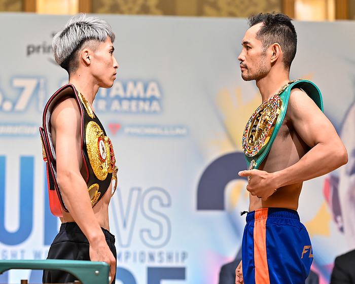Naoya Inoue v Nonito Donaire 2 official weigh in Naoya Inoue  L  of Japan and Nonito Donaire of the Philippines pose during the official weigh in for the the bantamweight title unification boxing match of WBA, WBC and IBF in Yokohama, Kanagawa, Japan, on June 6, 2022.  Photo by Hiroaki Finito Yamaguchi AFLO 