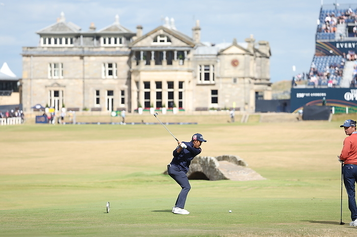 The 150th British Open Championship Japan s Takumi Kanaya plays a shot on the 18th hole during the first round of the 150th British Open Championship at St Andrews Old Course in Fife, Scotland on July 14, 2022.  Photo by Koji Aoki AFLO SPORT 