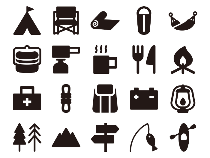 Set of camping icons_monochrome