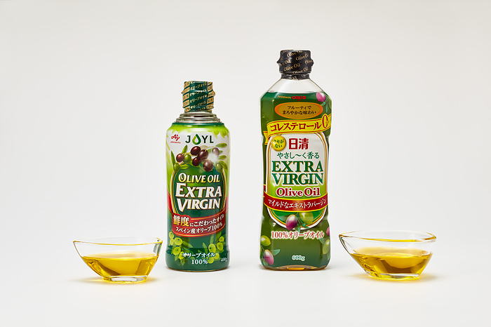 Condiments AJINOMOTO Olive Oil Extra Virgin is olive oil of J OIL MILLS, Inc. , and Nisshin Extra Virgin Olive Oil with a gentle scent is olive oil of The Nisshin OilliO Group, Ltd. in Tokyo, Japan on July 13, 2022.  Photo by Hideki Yoshihara AFLO 
