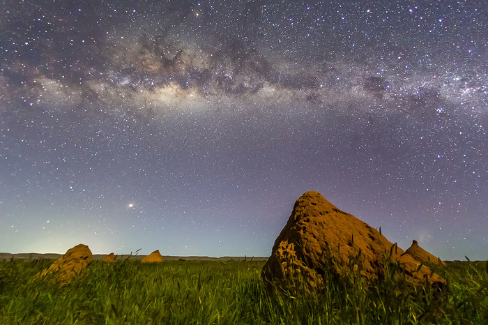 The Milky Way over termite mounds in Cape Range National Park, Exmouth, Western Australia, Australia. The Milky Way over termite mounds in Cape Range National Park, Exmouth, Western Australia, Australia, Pacific, Photo by Michael Nolan