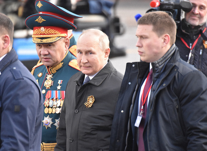 Military parade in Moscow on the 77th anniversary of the victory over Russia and Germany Russian President Vladimir Putin  center  leaves the venue of the ceremony commemorating the victory over Germany in Moscow on May 9, 2022.