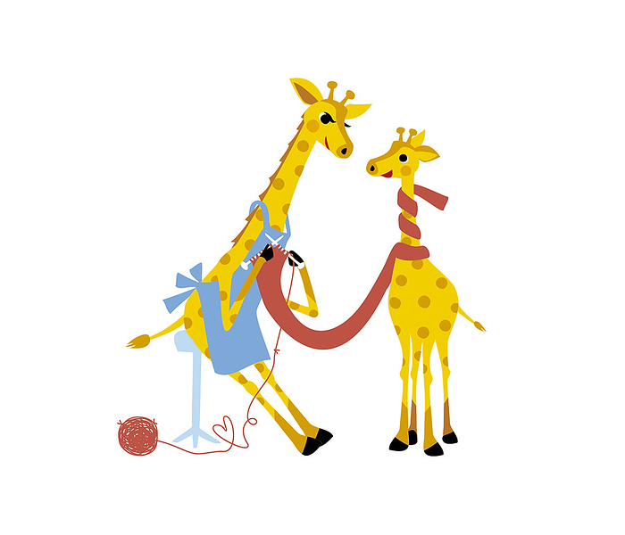 Knitted giraffe and parent and child