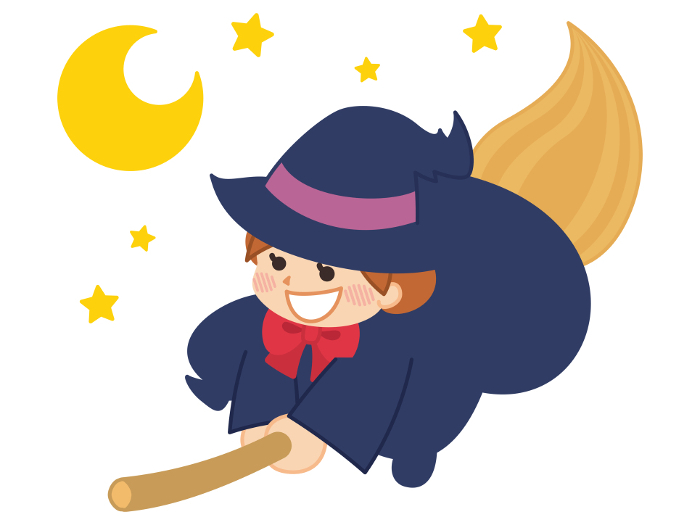 Witch girl flying on broomstick Halloween costume